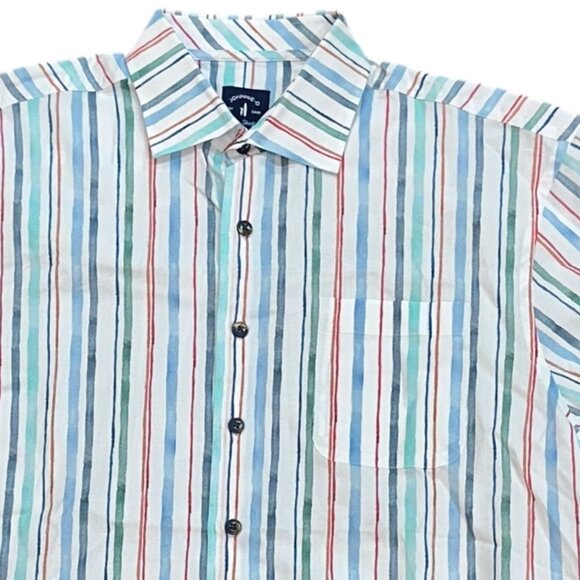 Johnnie-O Top Shelf Oswald Short Sleeve Button Up Stripe Collar Shirt‎ Medium - Picture 2 of 7